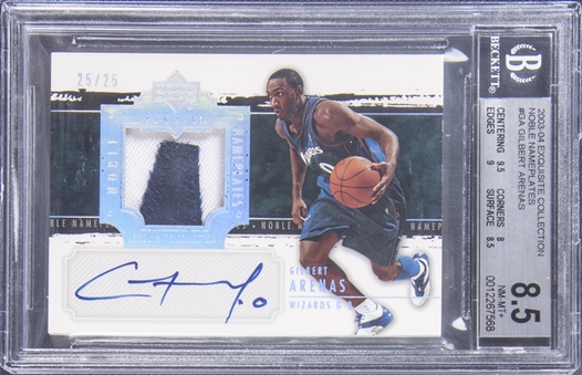 2003-04 UD "Exquisite Collection" Noble Nameplates #GA Gilbert Arenas Signed Patch Card (#25/25) - BGS NM-MT+ 8.5/BGS 10